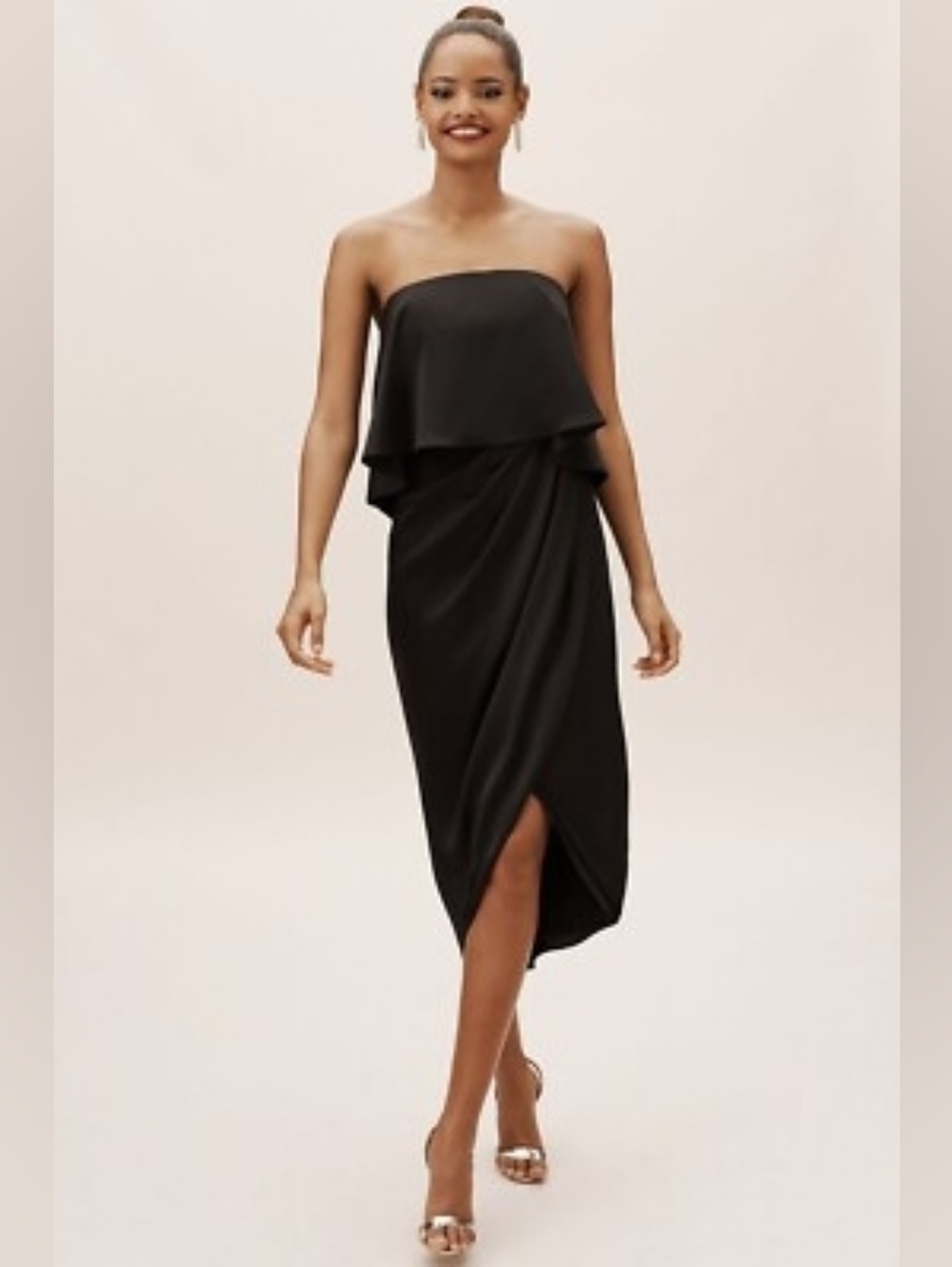 BHLDN Kelli Strapless Tulip Hem Midi Dress Black Size 12